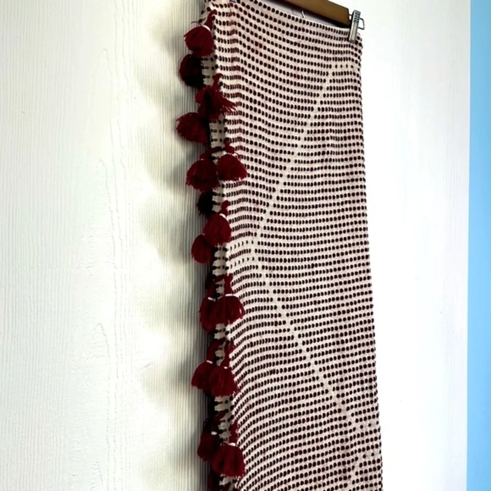 Madewell - Burgundy and Ivory Woven and Tassel Large Scarf Size Onesize